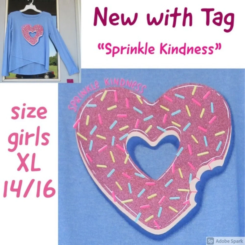 Relisted SO Sprinkle Kindness cozy glitter graphic top girls XL 14 / 16 - Picture 5 of 17